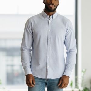 TOMMY HILFIGER Men’s Seersucker Blue/White Button Down Shirt Size XL 17.5 34-35